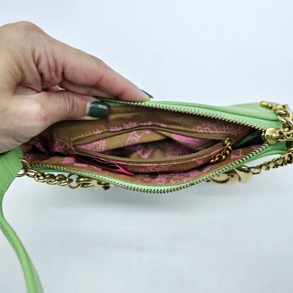 Vintage Y2K Juicy Couture Baguette Shoulder Bag Green Leather Mini Crown Charm - Picture 9 of 16